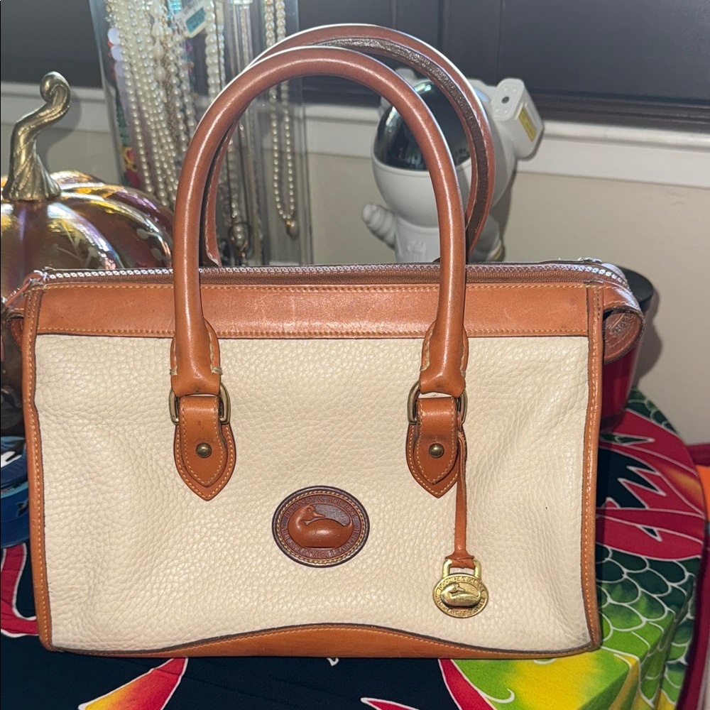 Dooney & Bourke Cream and Brown Leather Satchel